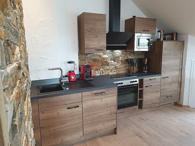 Ferienwohnung Traum-Seeblick, Küche mit 2 Kaffeemaschinen
