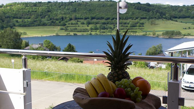 Blick vom Balkon und der Wohnung zum See